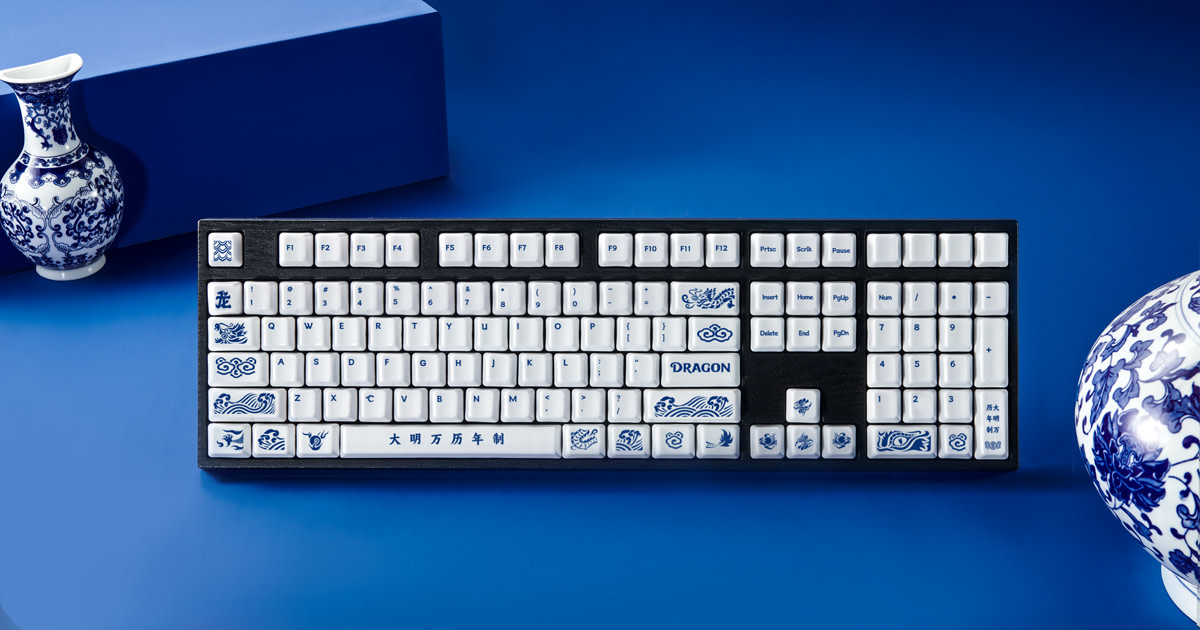 World's First Blue and White Ceramic Keycap Set