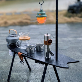 Surfboard Table With Gas Stove & Lamp Holder