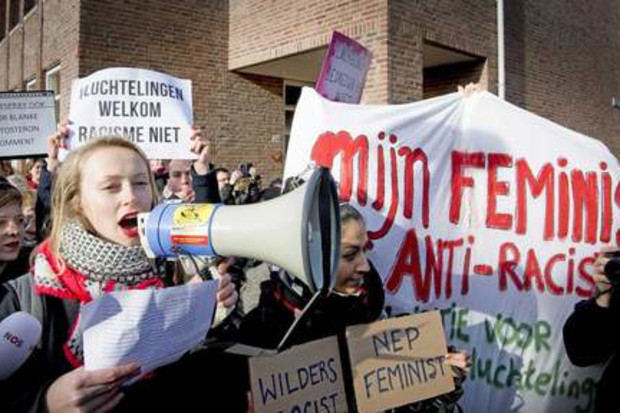 Dutch feminists demonstrating against anti-refugee politician Geert Wilders