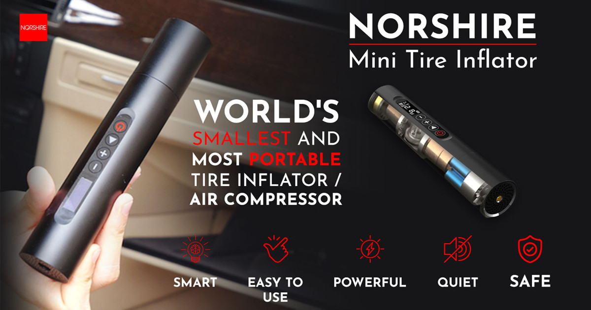 NORSHIRE Tire Inflator,Digital Portable Air Compressor,OLED Capacitive Touch Screen with Gauge Valve Adaptors,Rechargeable Li-ion Battery,High Pressure Air Pump Power Version 