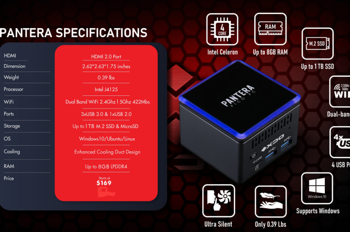 世界最小クラス Pantera Pico PC ミニPC Windows11 Pantera Pico PC - Tiny Desktop PC - Black Color - Tiny