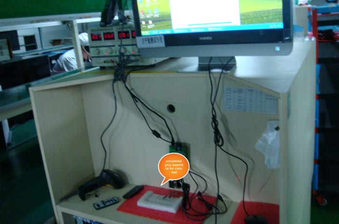 PVT production: complete set of subasssemblies on pico chassis bottom for color intensity test