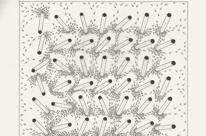 Part of the magnetism and fluid dynamics series of studies. Ink drawing on A4 160gm cartridge paper.
