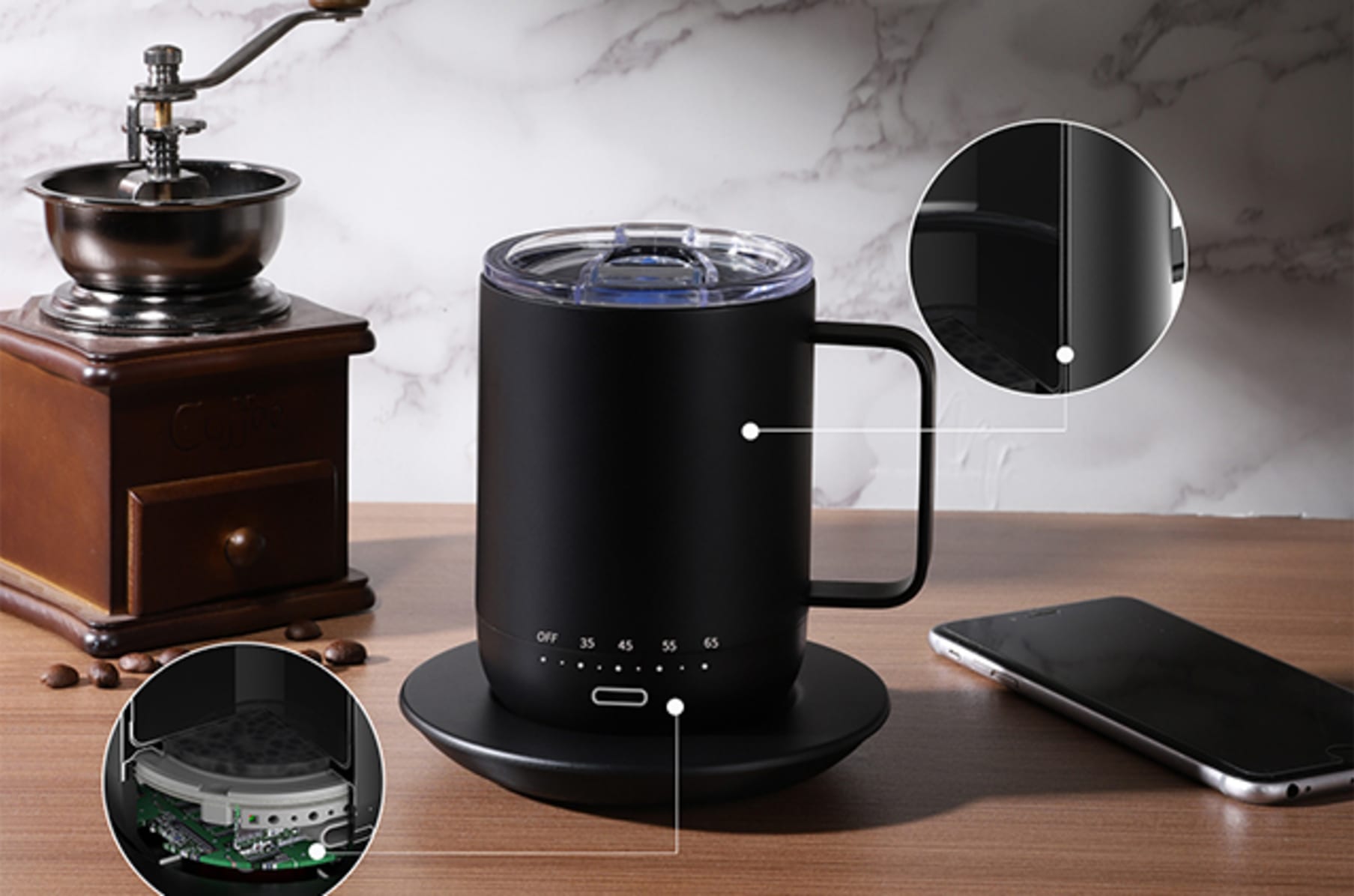 Smart Temperature Control Smart Mug Warmer 5000mah Battery Smart Phone App  Controlled Self Heated Coffee Mug