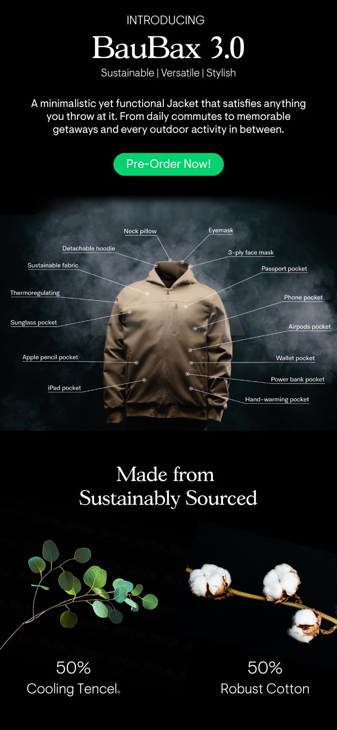 BauBax 3.0 Travel Jacket with 15 features | Indiegogo