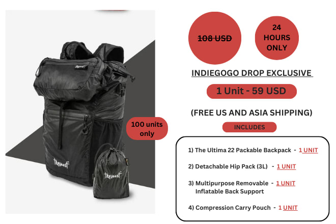 Ultima22: Packable Backpack with 10unique features | Indiegogo