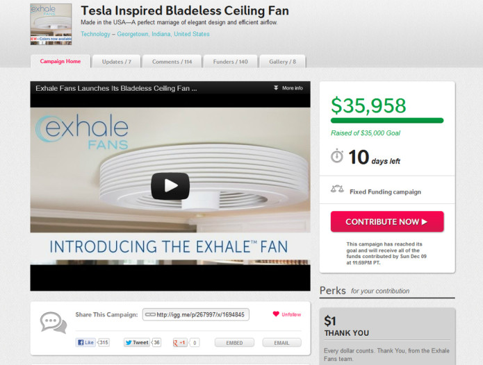 Tesla Inspired Bladeless Ceiling Fan Indiegogo