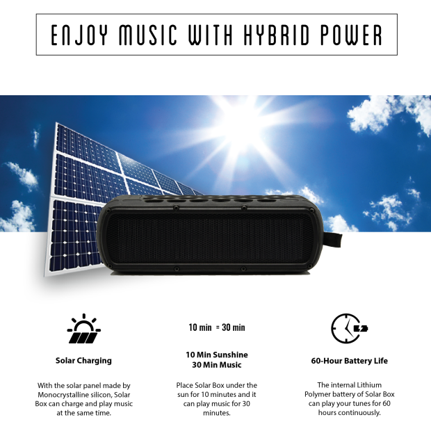 Conheça “SolarBox” caixa de som Bluetooth que promete até 60 horas de música e recarrega ao Sol