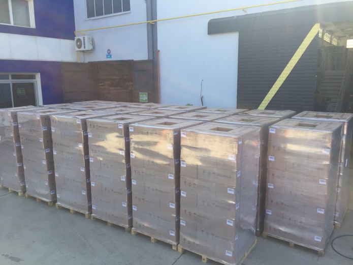 20 out of 21 pallets (stacked 2m high)