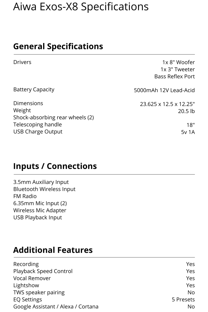 aiwa exos x8