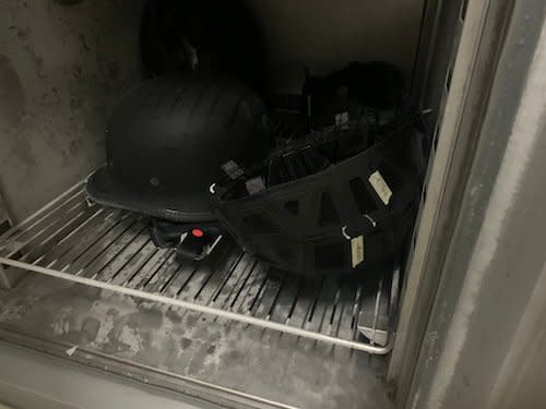 P&D Helmet is being put through stringent environmental freezer testing (prior to impact testing). This government mandated test ensures the P&D Helmet will meet safety standards even in the coldest conditions