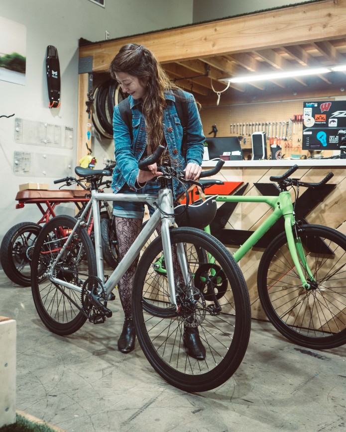 Krystyn with FLX Babymaker Pro Electric Road Bike