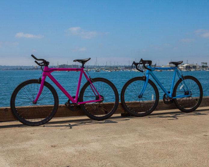 FLX Babymaker Electric Road Bikes in San Diego Harbor