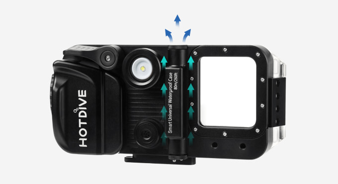 The Smart Automatic Pump on the hotdive scuba phone case are are travel friendly, no need to bring your manual pump anymore.