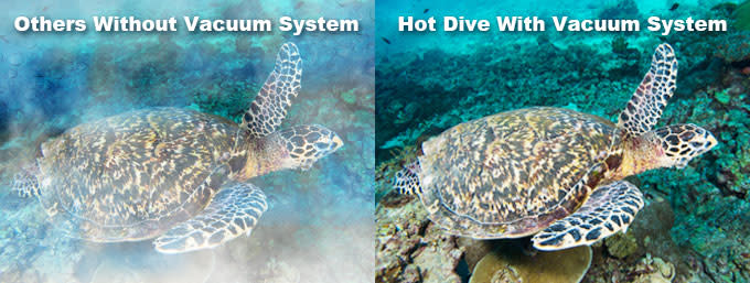 compare the image quality from using hotdive vaccum system or other case without vaccum system