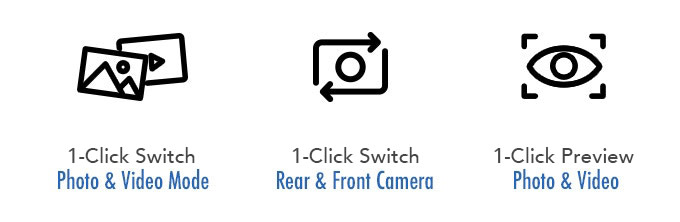 1 click function make taking photos, videos and selfies convenient by click the mode button