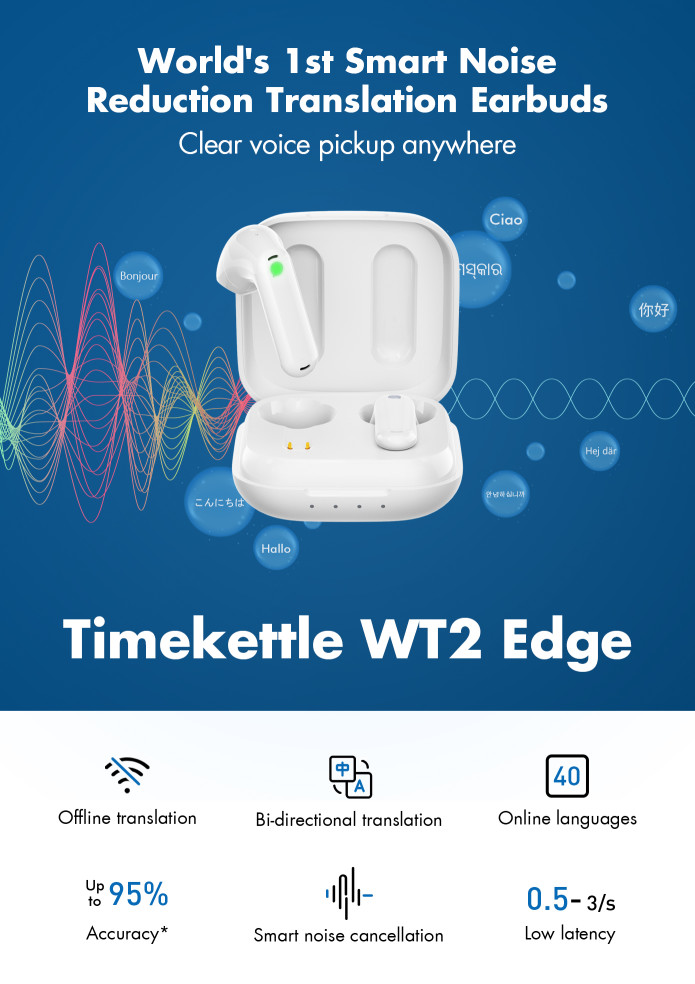 Timekettle WT2 Edge/W3 Translator Device, Bidirection Simultaneous Language  Translator with 40 Languages & 93 Accent Online Bundle with Timekettle