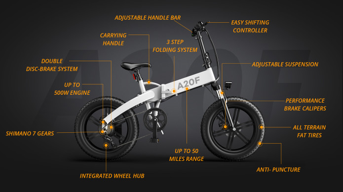 Bicicleta Eléctrica Plegable Xiaomi Ado A20f Beast, App, Aut 120km