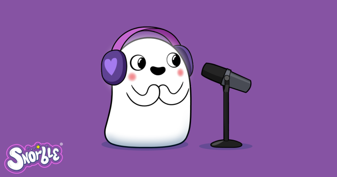 Image contains an illustration of Snorble® wearing headphones and talking into a microphone.