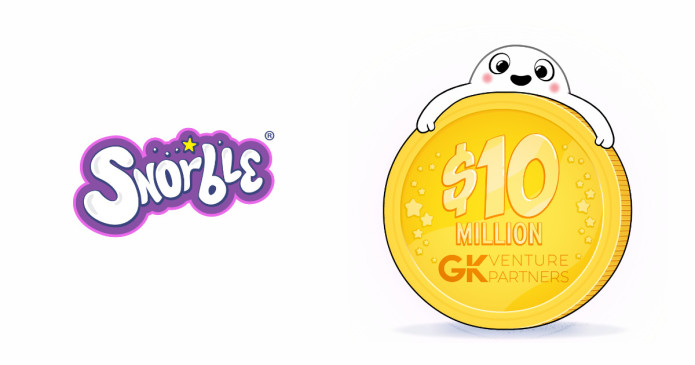 Image contains an illustration of Snorble® on top of a gold medallion that says "$10 Million GK Venture Partners" on the right-hand side. On the left, the Snorble logo is visible.