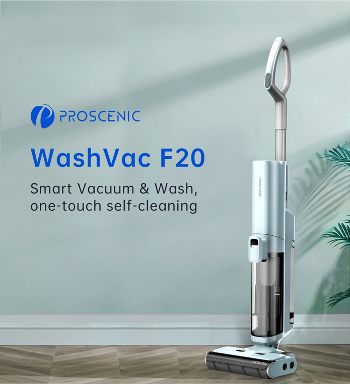 Proscenic WashVac F20 Cordless Wet Dry Vacuum Cleaner and Mop, Detachable  Battery, Self-Cleaning, All-Around Edge Cleaning, LED Display & App