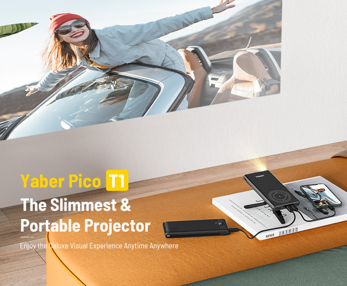 YABER Pico T1 Mini Pocket Projector with WiFi and Bluetooth, with Power  Bank 0.52 Ultra-Thin, 1080P Support Built-in Speaker, Compatible w