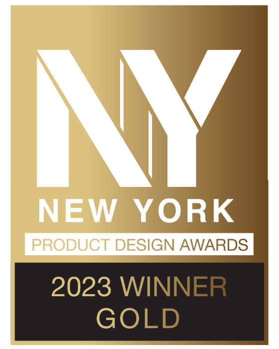 Image contains the logo for the NY Product Design Awards Gold Winner.